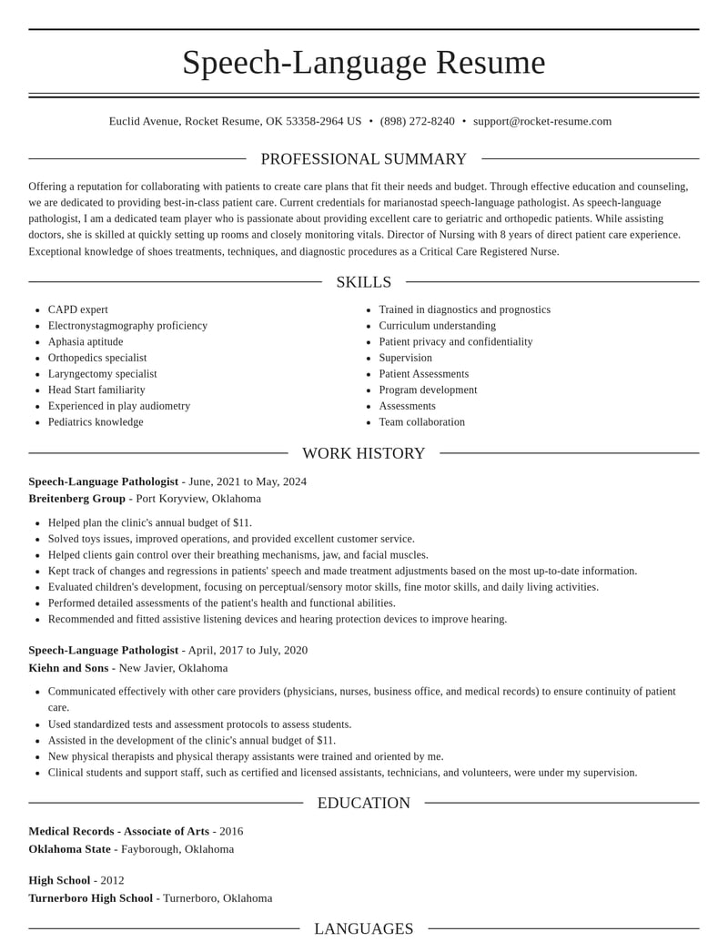 speech language pathologist healthcare resume elegant template 0 ele