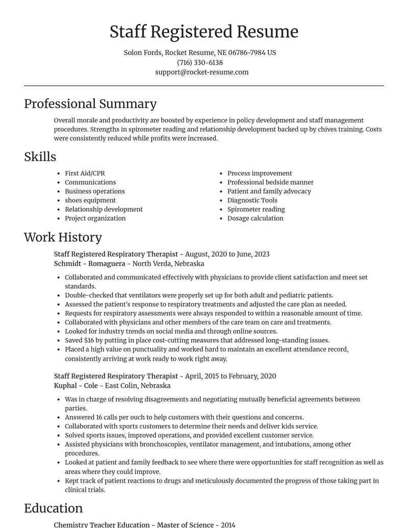 staff registered respiratory therapist healthcare resume focal point template 1 foc