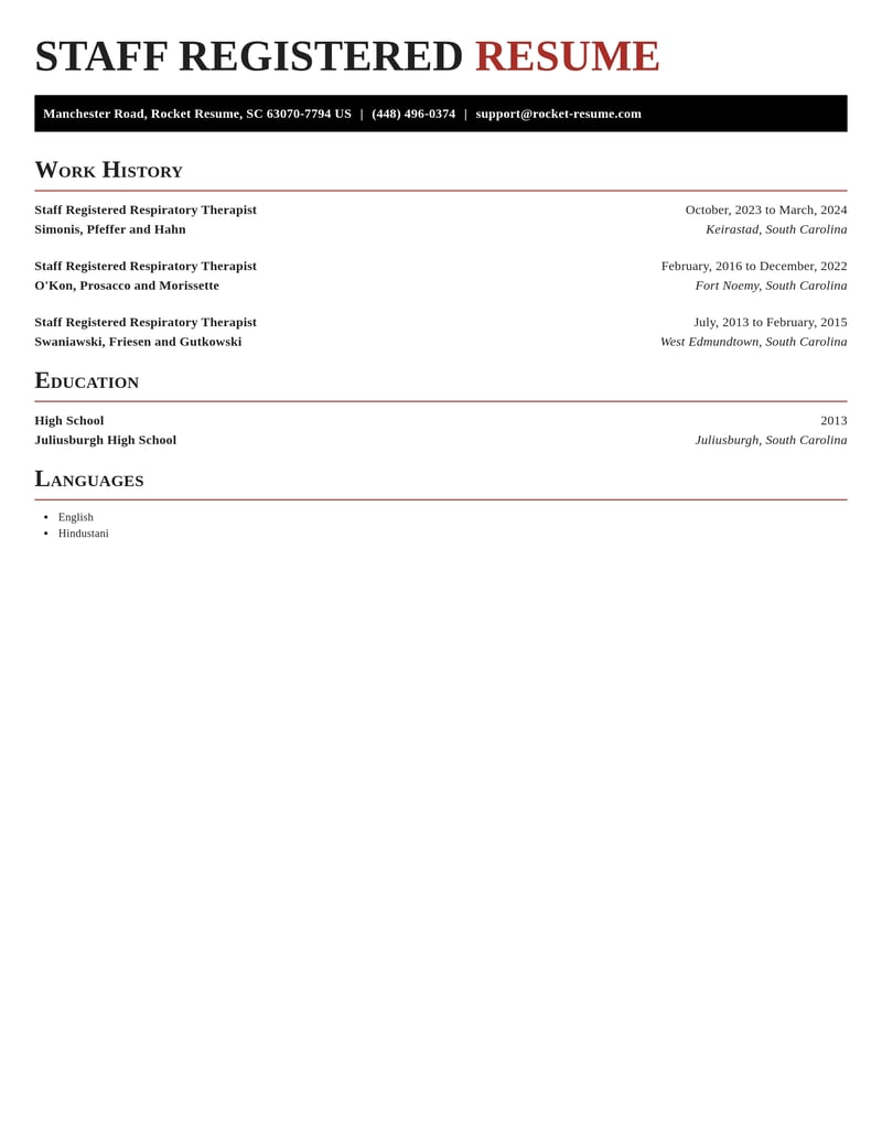 staff registered respiratory therapist healthcare resume exquisite template 2 exq
