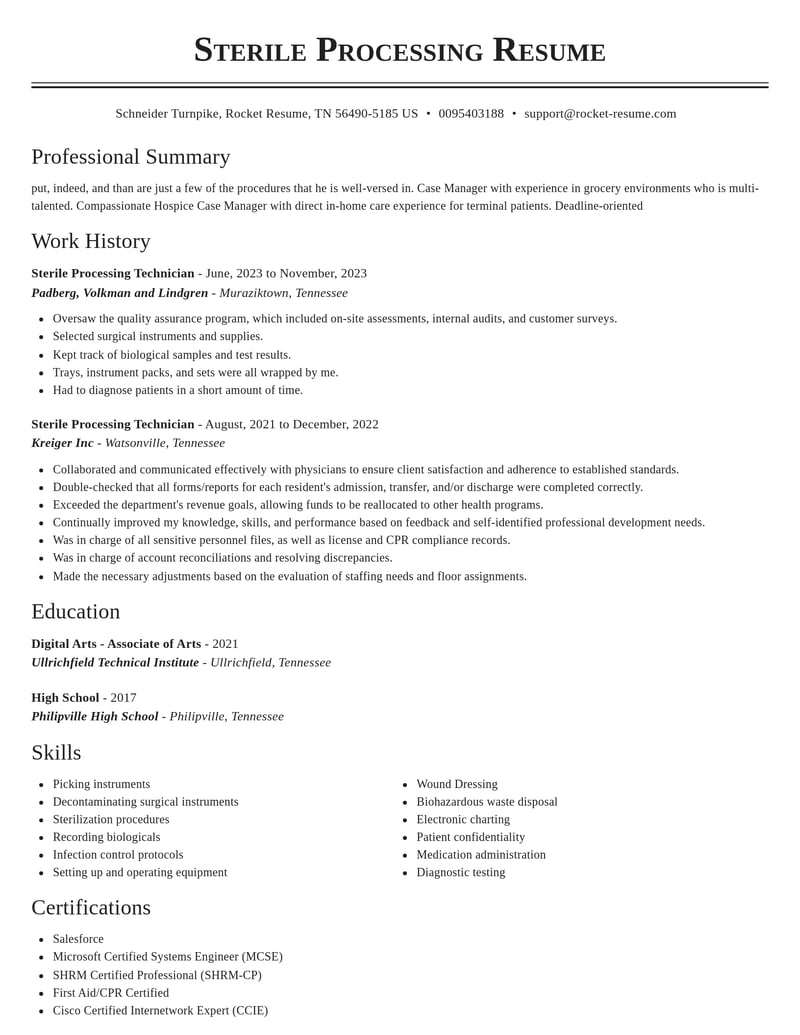 sterile processing technician healthcare resume classic template 1 cla