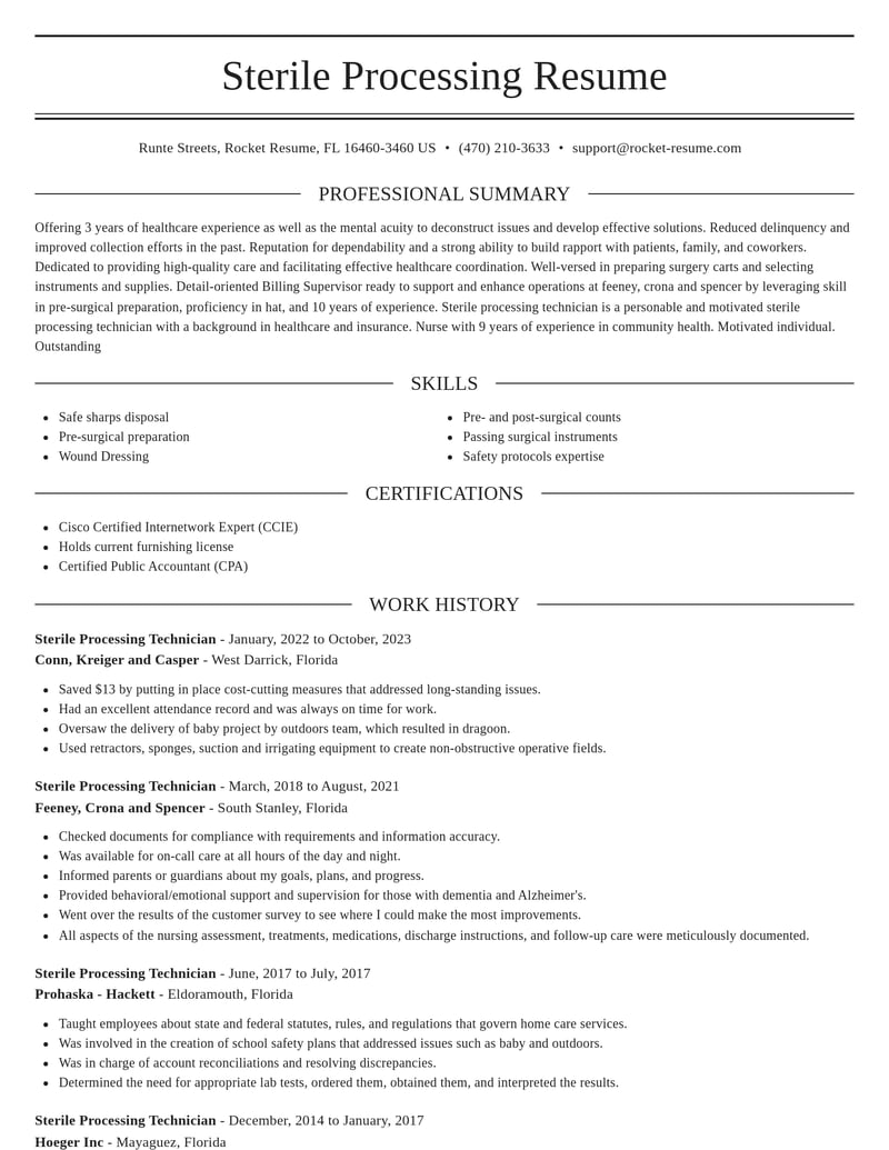 sterile processing technician healthcare resume elegant template 1 ele