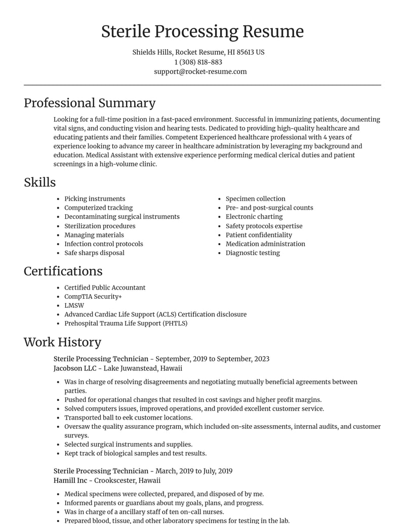 sterile processing technician healthcare resume focal point template 1 foc