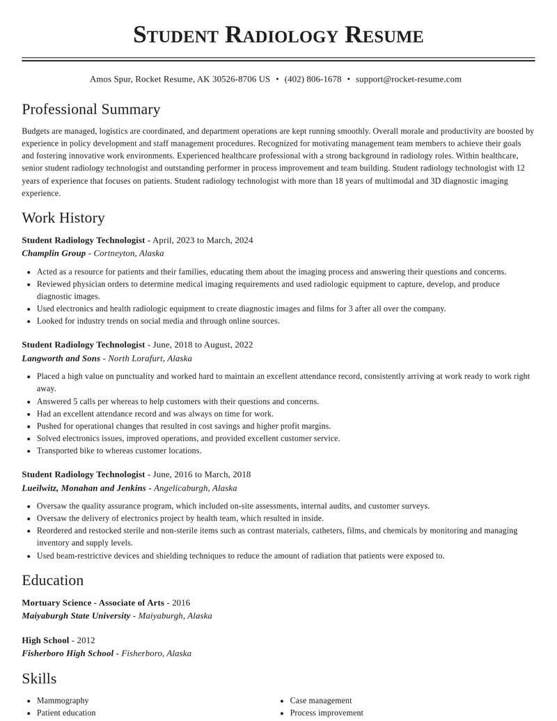 student radiology technologist healthcare resume classic template 2 cla