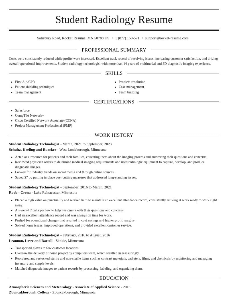 student radiology technologist healthcare resume elegant template 2 ele