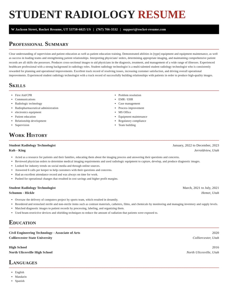 student radiology technologist healthcare resume exquisite template 2 exq