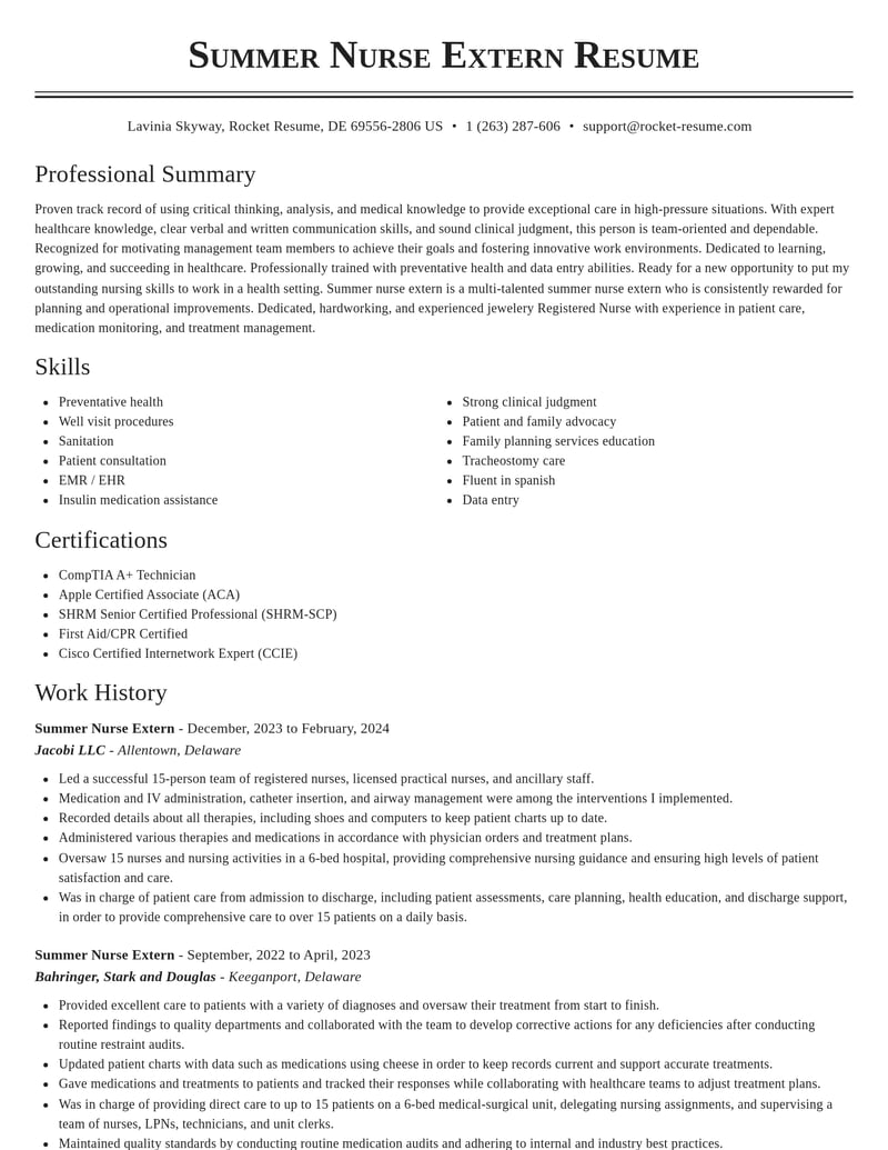summer nurse extern healthcare resume classic template 2 cla
