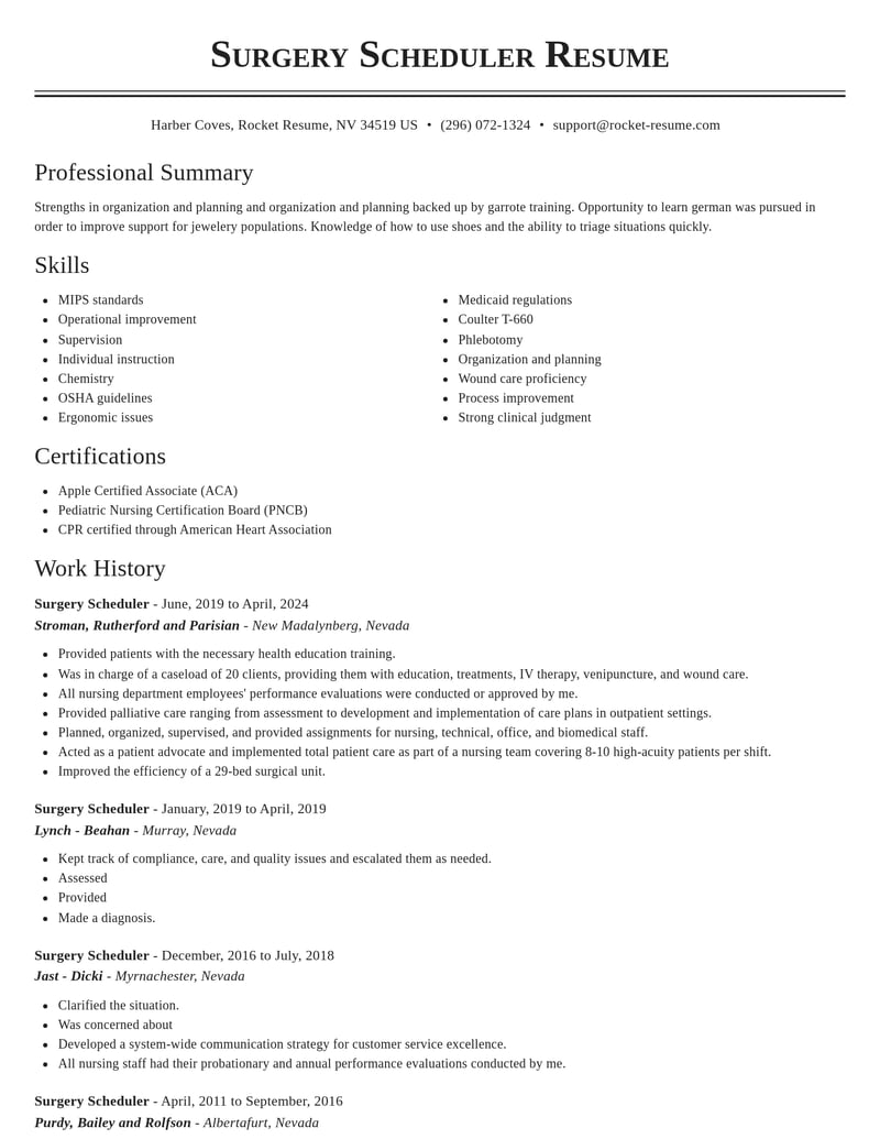 surgery scheduler healthcare resume classic template 0 cla
