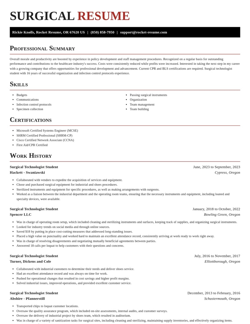 surgical technologist student healthcare resume exquisite template 2 exq