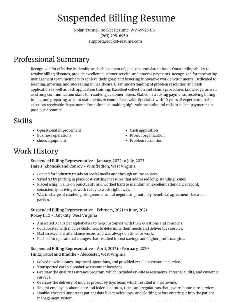 suspended billing representative healthcare resume focal point template 1 foc