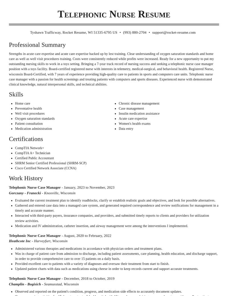 telephonic nurse case manager healthcare resume classic template 0 cla