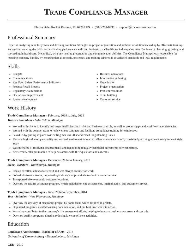 trade compliance manager healthcare resume classic template 2 cla