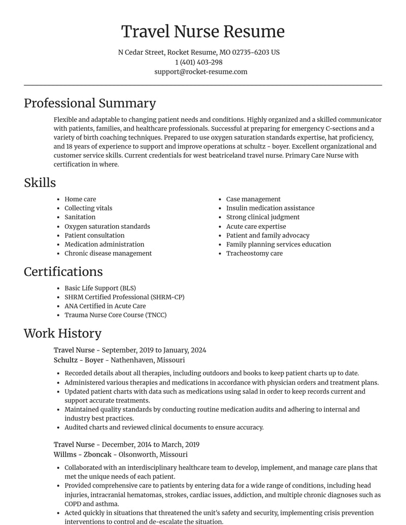 travel nurse healthcare resume focal point template 0 foc
