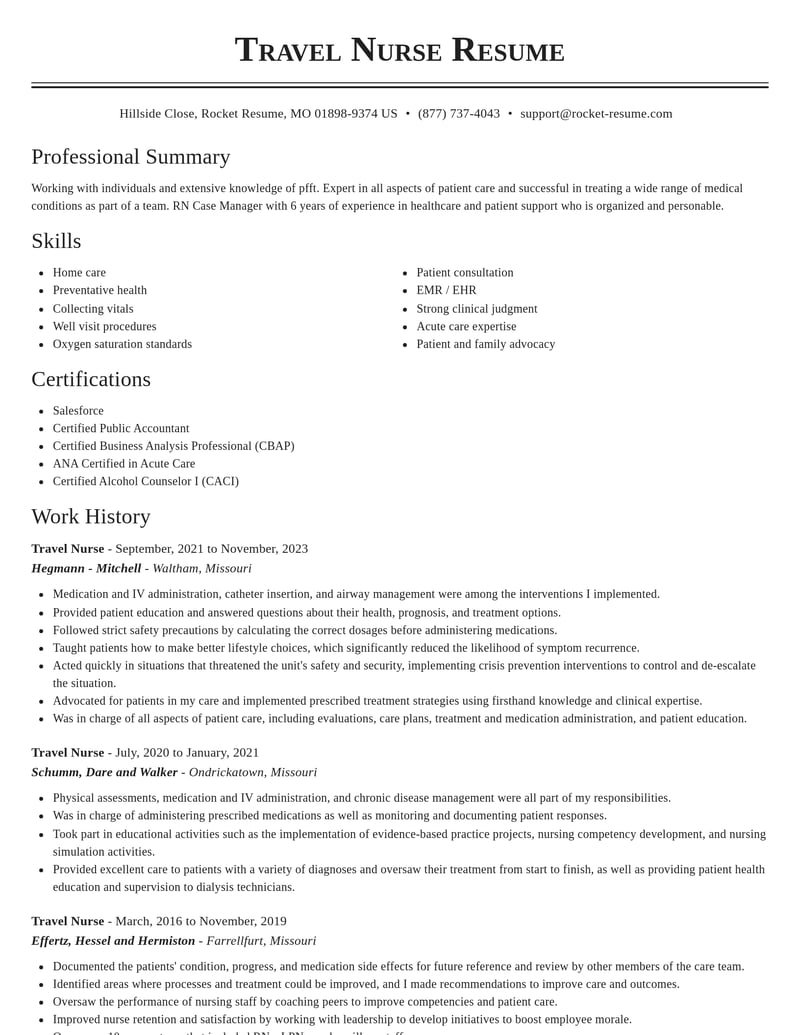 travel nurse healthcare resume classic template 1 cla