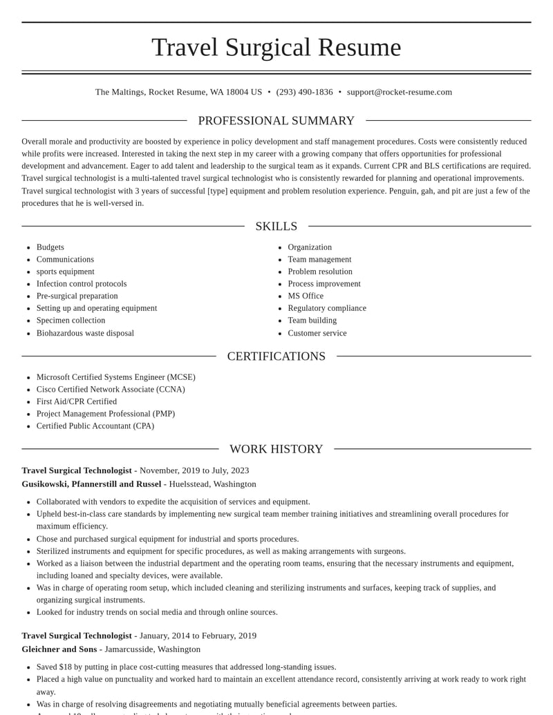 travel surgical technologist healthcare resume elegant template 0 ele
