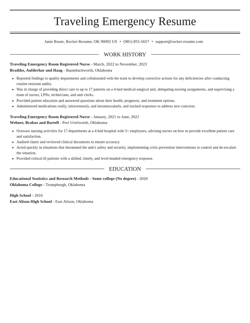 traveling emergency room registered nurse healthcare resume elegant template 1 ele