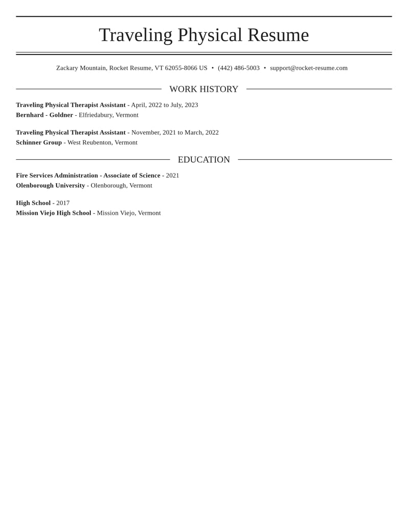 traveling physical therapist assistant healthcare resume elegant template 2 ele
