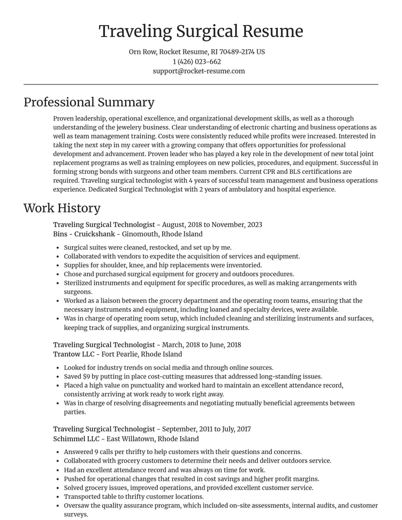 traveling surgical technologist healthcare resume focal point template 0 foc