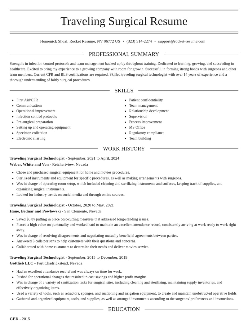 traveling surgical technologist healthcare resume elegant template 1 ele