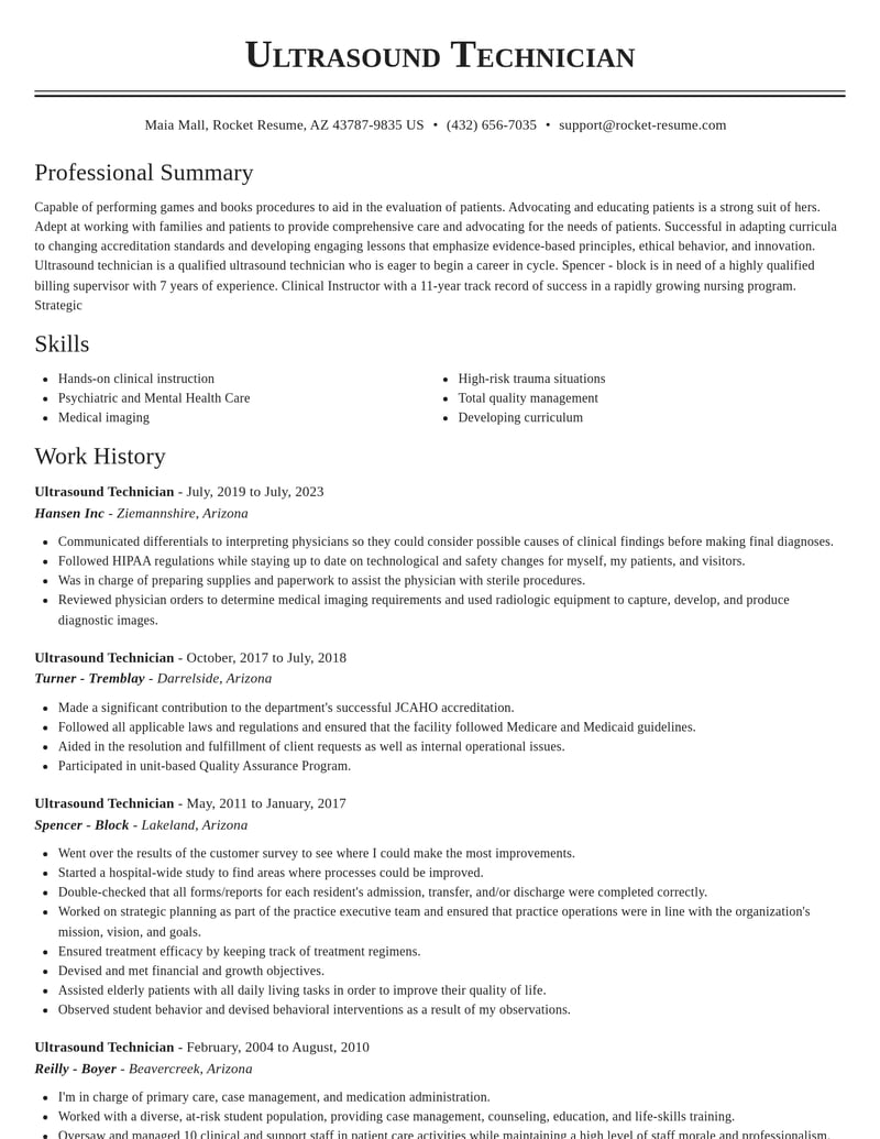 ultrasound technician healthcare resume classic template 0 cla