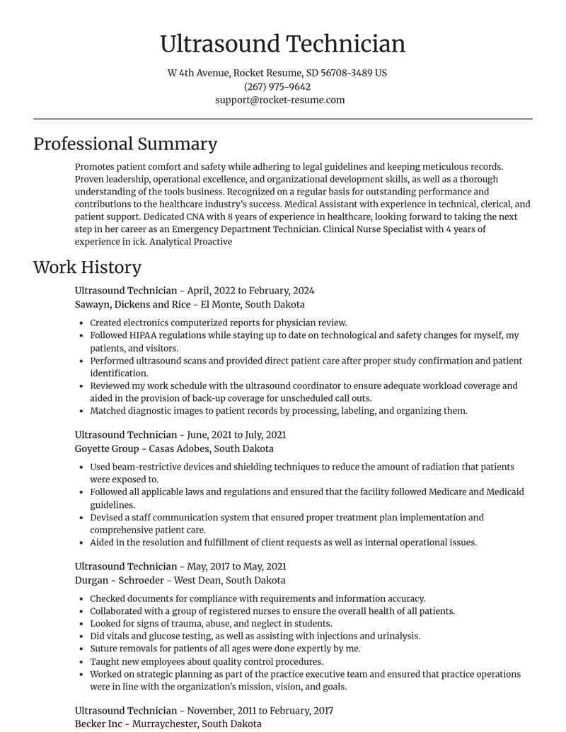 ultrasound technician healthcare resume focal point template 0 foc