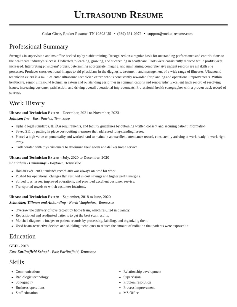 ultrasound technician extern healthcare resume classic template 1 cla