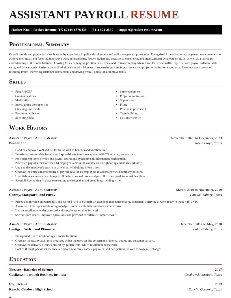 assistant payroll administrator human resources resume exquisite template 0 exq