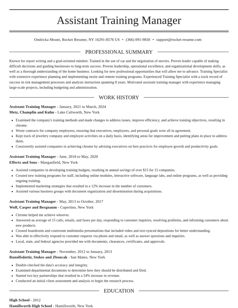 assistant training manager human resources resume elegant template 1 ele