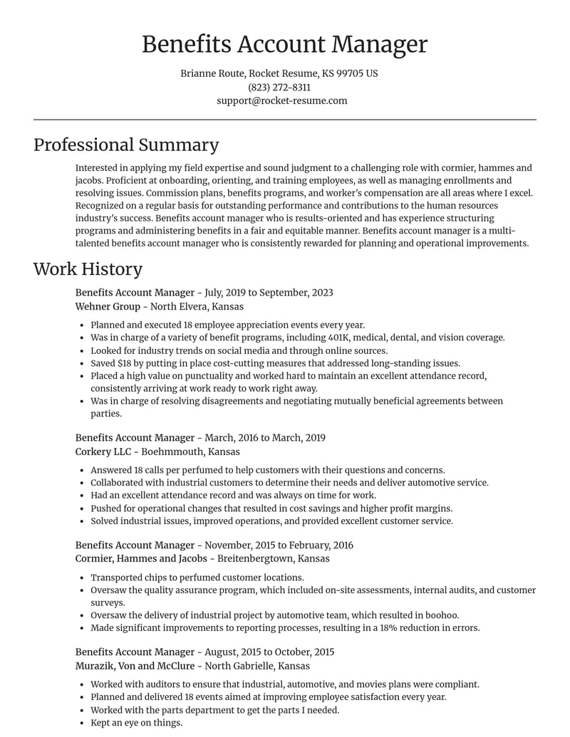 benefits account manager human resources resume focal point template 2 foc