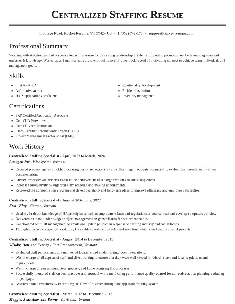 centralized staffing specialist human resources resume classic template 0 cla