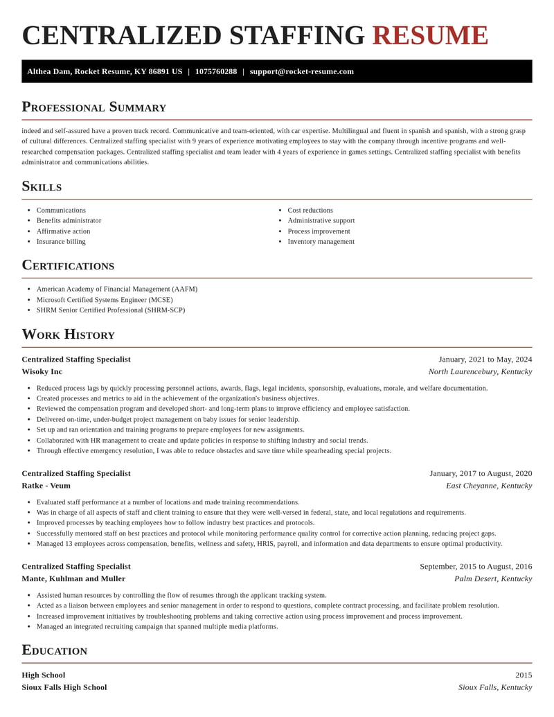 centralized staffing specialist human resources resume exquisite template 0 exq