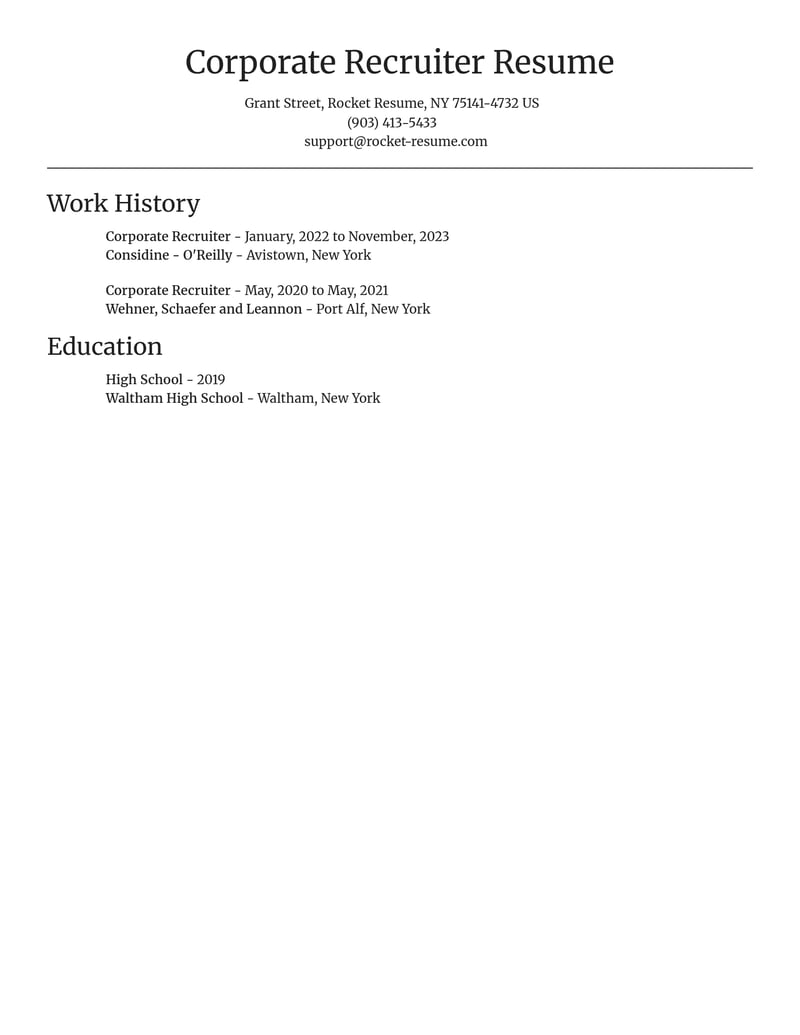 corporate recruiter human resources resume focal point template 0 foc