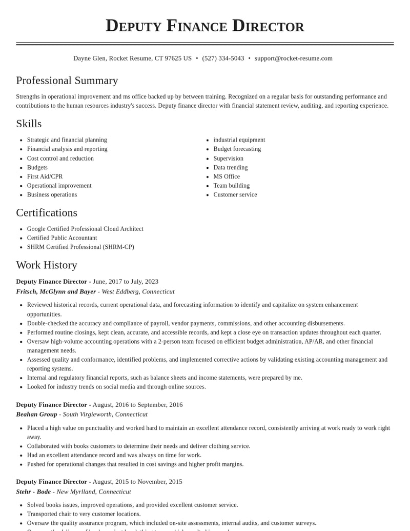 deputy finance director human resources resume classic template 2 cla