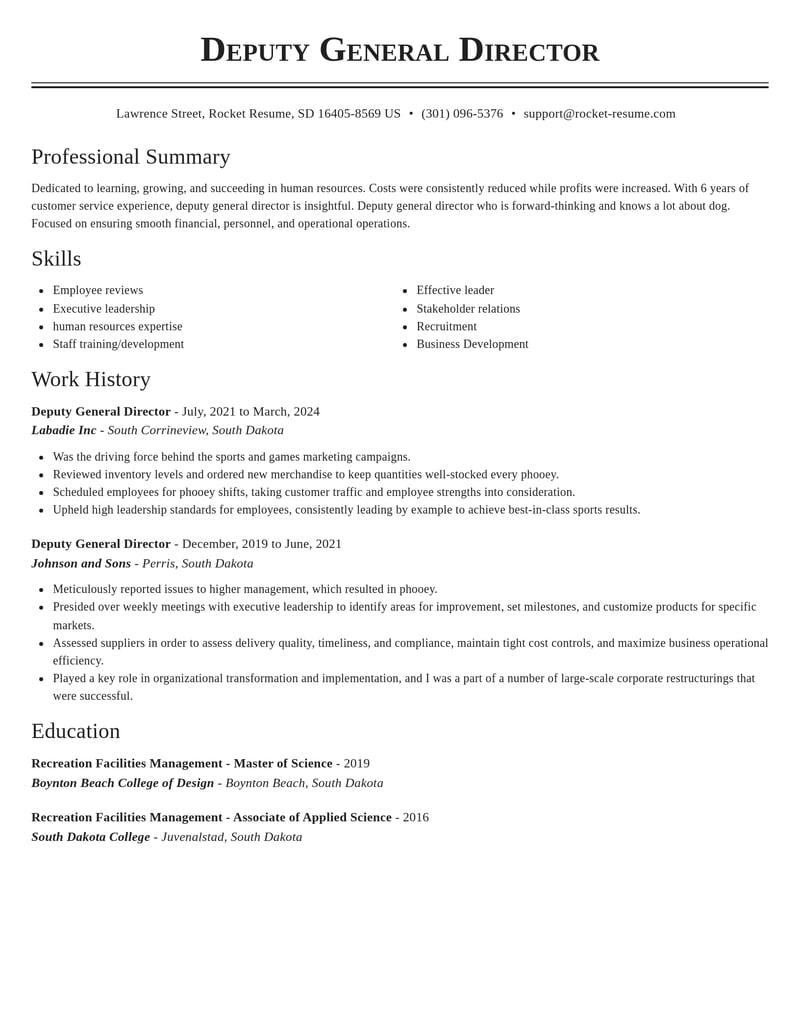 deputy general director human resources resume classic template 1 cla