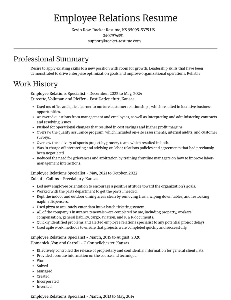 employee relations specialist human resources resume focal point template 2 foc