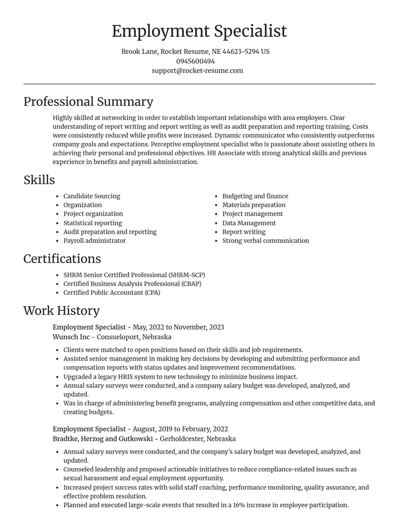 employment specialist human resources resume focal point template 0 foc