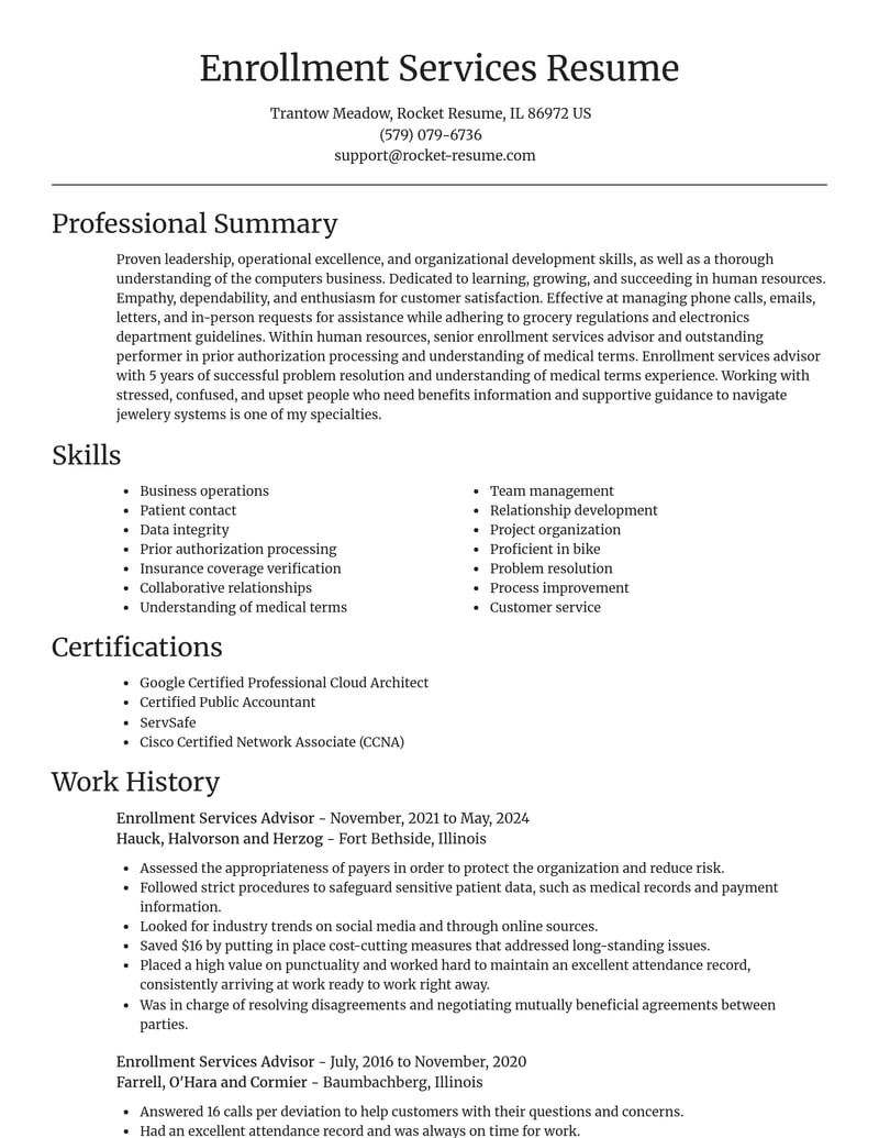 enrollment services advisor human resources resume focal point template 2 foc