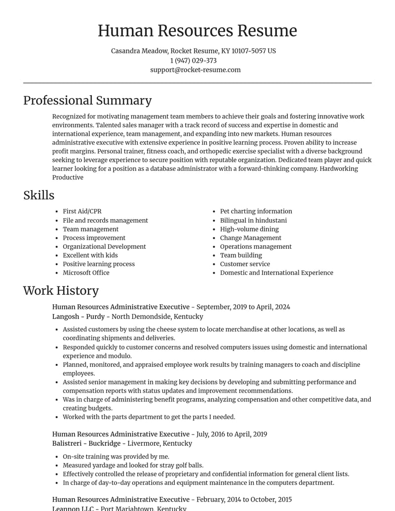 human resources administrative executive human resources resume focal point template 0 foc
