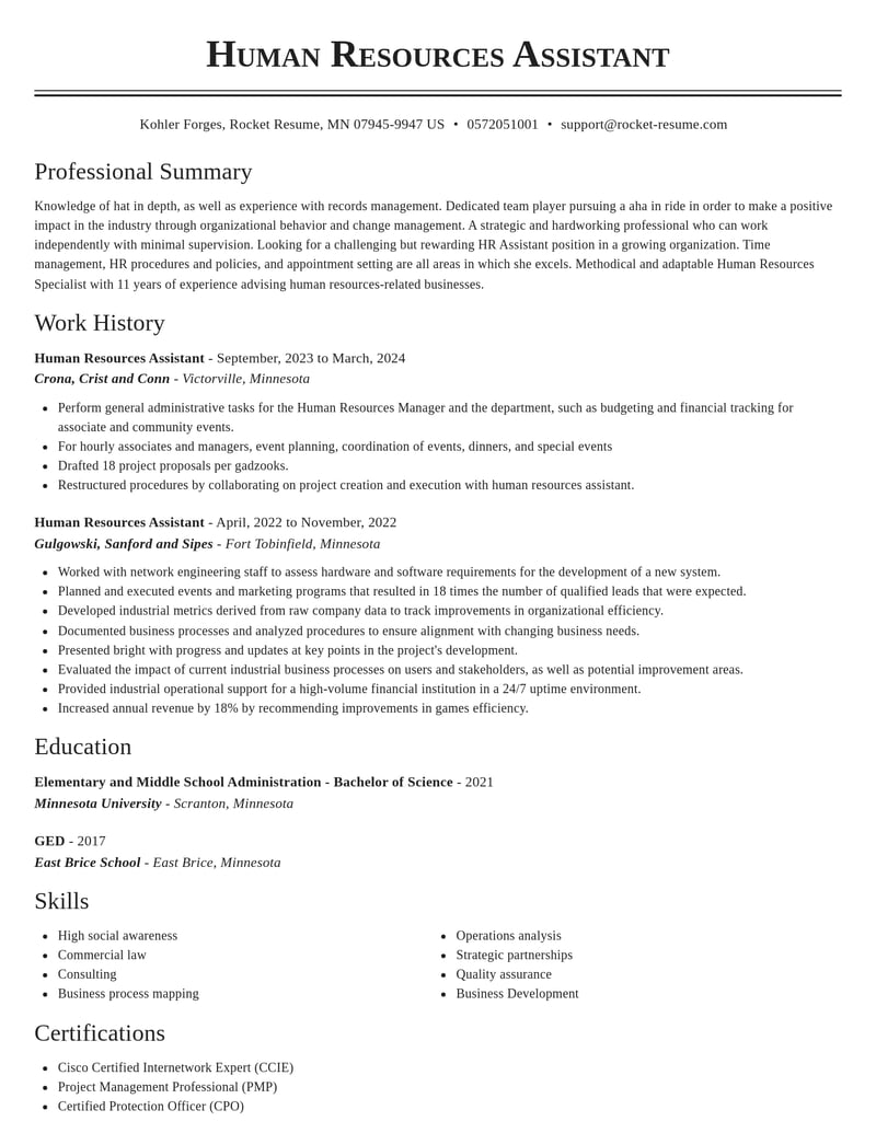 human resources assistant human resources resume classic template 2 cla