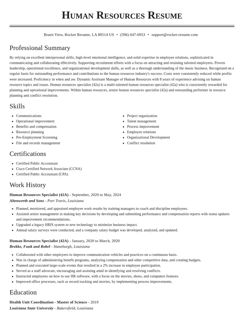human resources specialist 42 a human resources resume classic template 0 cla