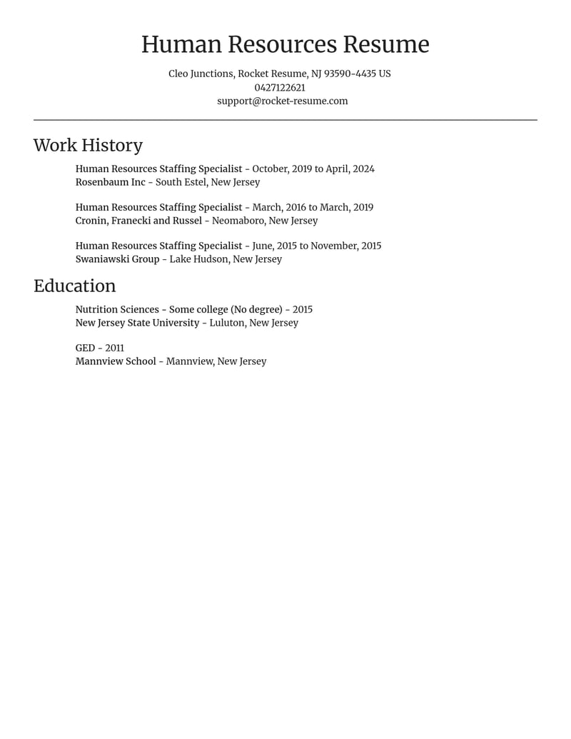 human resources staffing specialist human resources resume focal point template 2 foc