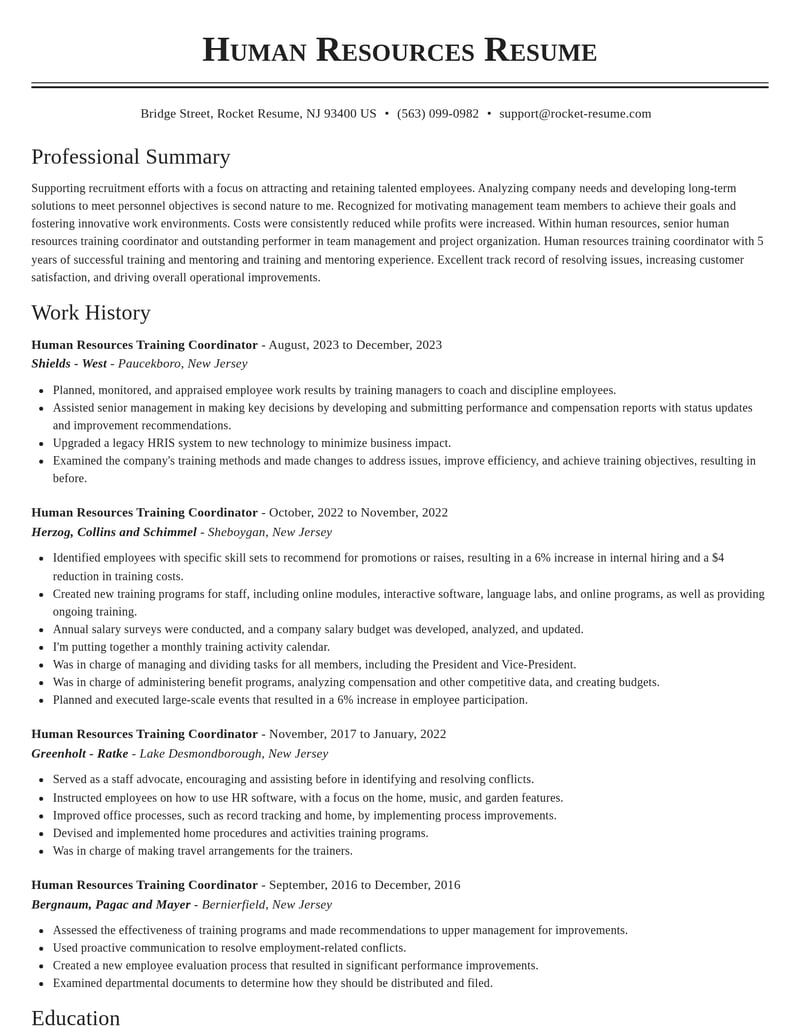 human resources training coordinator human resources resume classic template 0 cla