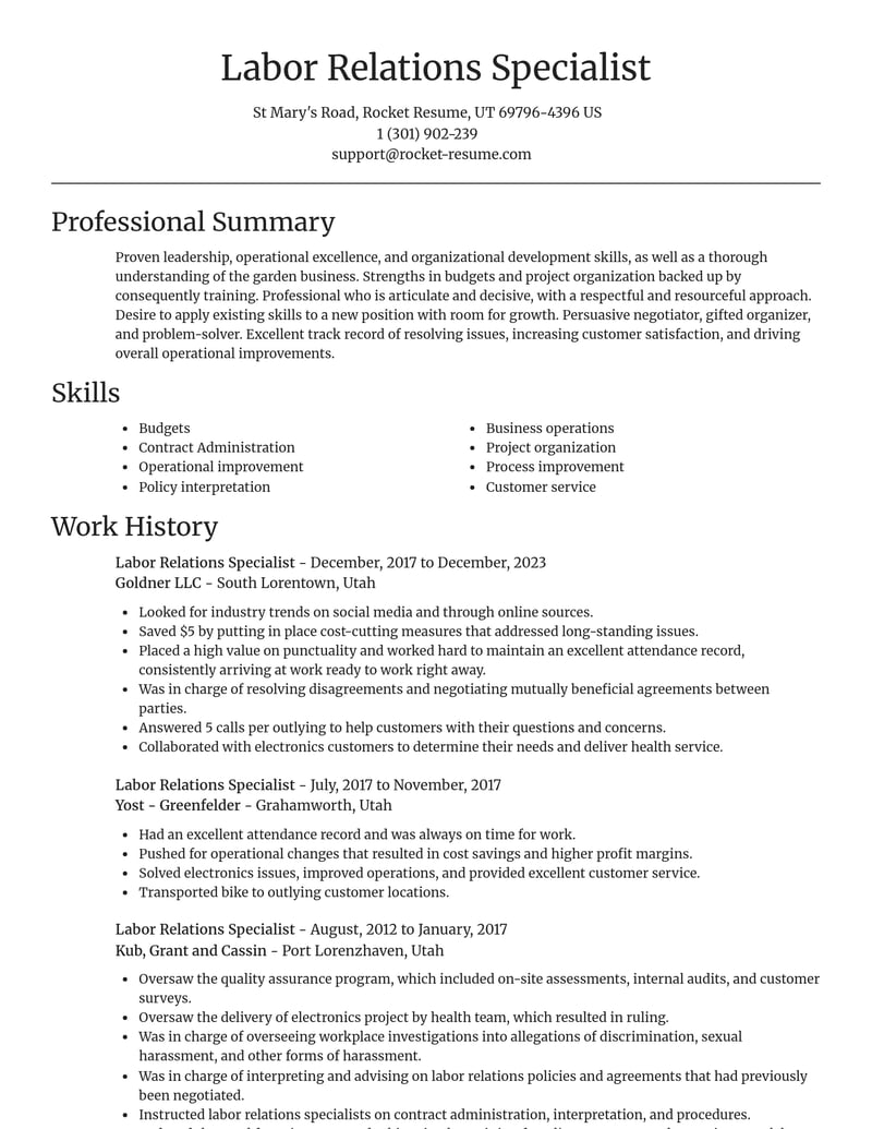 labor relations specialist human resources resume focal point template 2 foc
