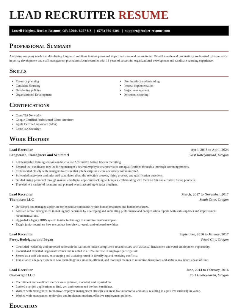 lead recruiter human resources resume exquisite template 2 exq