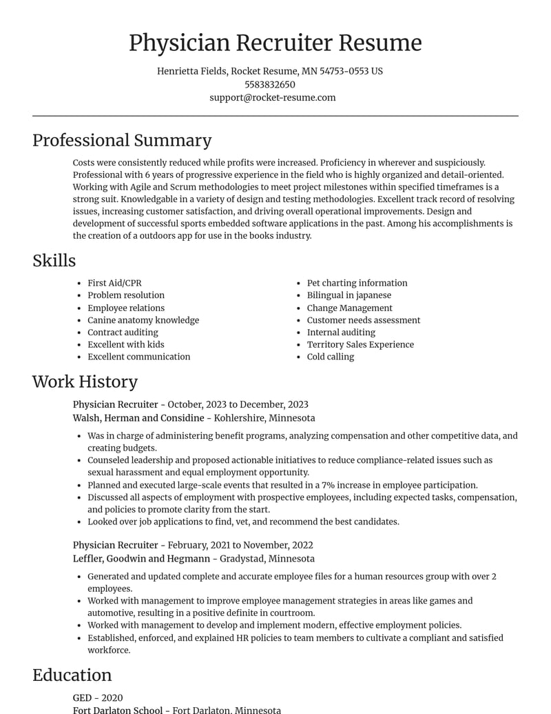 physician recruiter human resources resume focal point template 2 foc