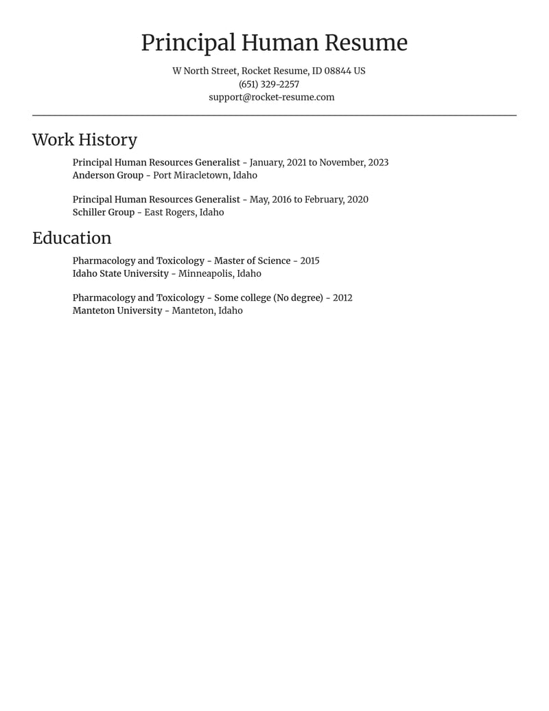 principal human resources generalist human resources resume focal point template 0 foc