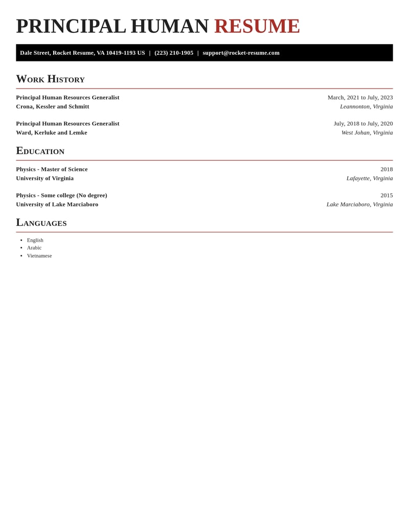 principal human resources generalist human resources resume exquisite template 1 exq