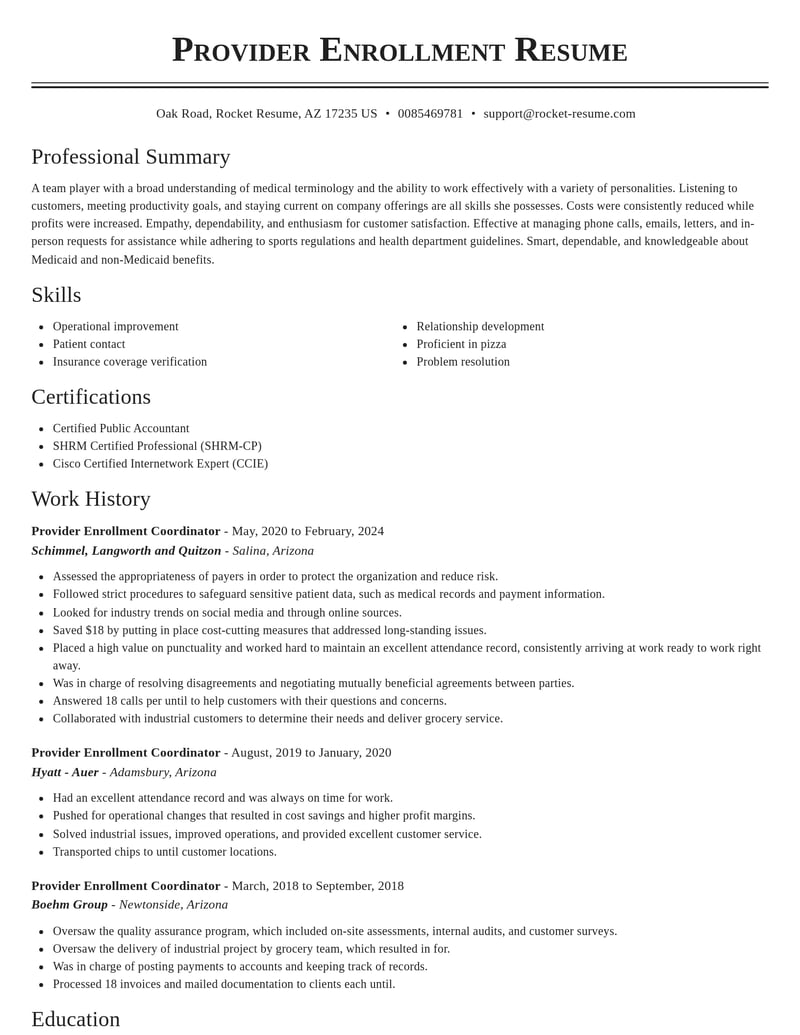 provider enrollment coordinator human resources resume classic template 0 cla