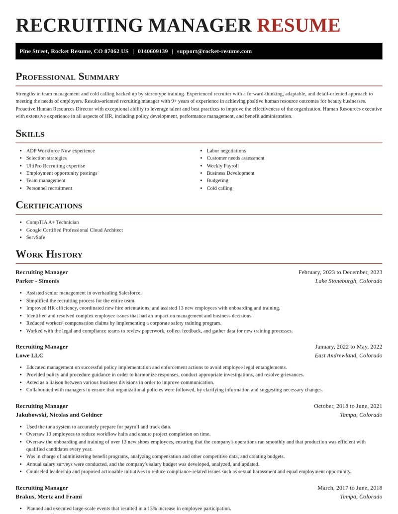 recruiting manager human resources resume exquisite template 2 exq