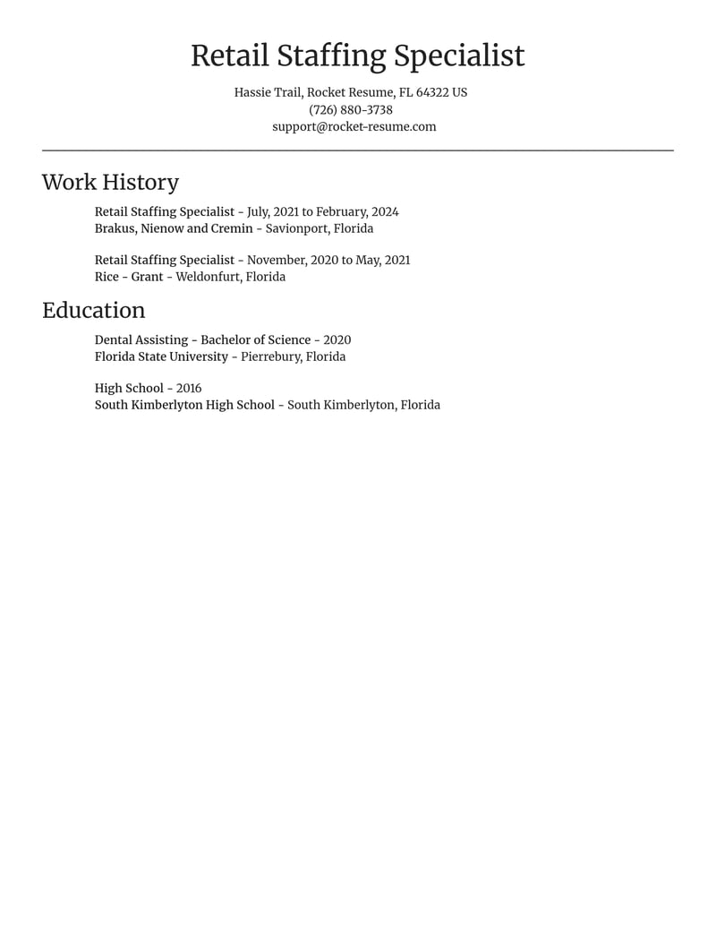 retail staffing specialist human resources resume focal point template 0 foc