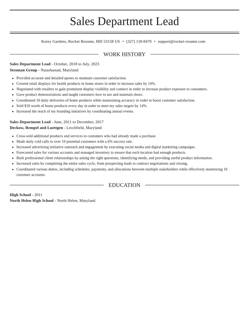 sales department lead human resources resume elegant template 2 ele